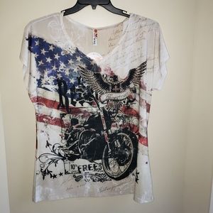 Big Bang USA white American flag motorcycle top